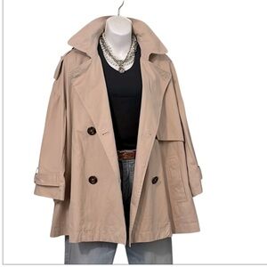 Light Tan Beige Neutral Lightweight Short Double Breasted Belted Trench Coat XXL